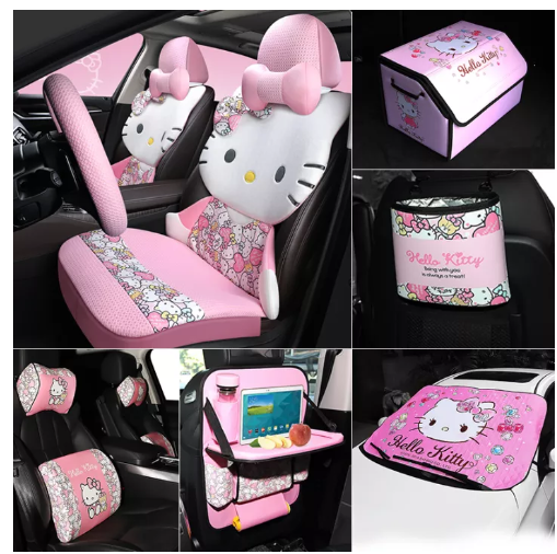 JN08-Kitty Car Interior Cover Decoration Supplies Cartoon Cute Female Safety Belt Shoulder Pad Headrest Lumbar Support Pillow Supermarket
