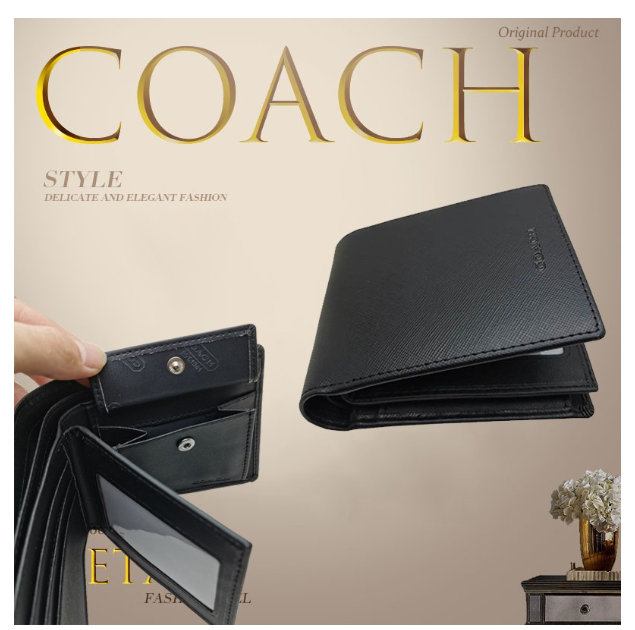 TOP35-COACH 74771 กระเป๋าสตางค์ผู้ชายรุ่นใหม่ / กระเป๋ากันรอยขีดข่วน / กระเป๋าสตางค์ /กระเป๋าใส่เหรียญ/ ช่องใส่บัตรหลายช่อง
