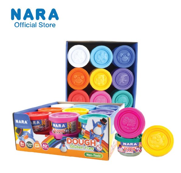 TOY81-NARA Dough Set (Gluten Free) เซ็ทแป้งโดว์ไร้สารพิษเเละกลูเต็น 9 สี 18 กระปุก บรรจุในกล่องดิสเพลย์