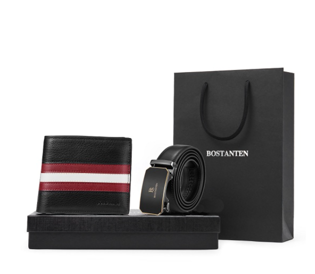 TOP03-Bostanten กระเป๋าสตางค์หนัง หัวเข็มขัดอัตโนมัติ สีตัดกัน ของขวัญ สําหรับผู้ชาย COD จัดส่งในพื้นที่
