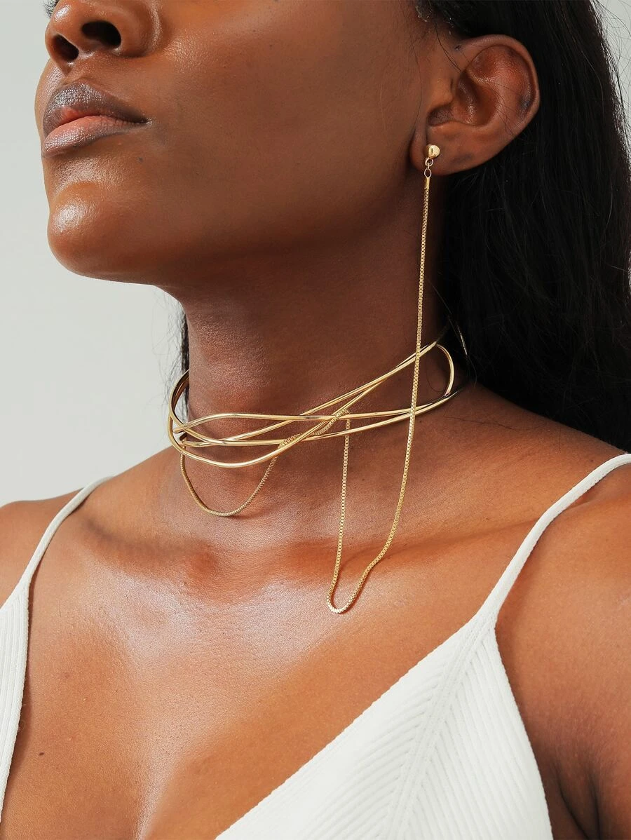 โชคเกอร์ แบบเปิด กลวงออก พร้อม 1 ชิ้น ต่างหู kk-179